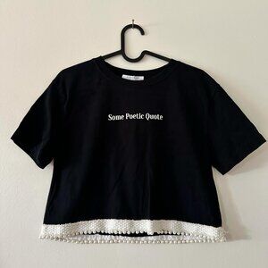 ZARA Trafaluc - Pearl Trim Graphic Crop Tshirt - S